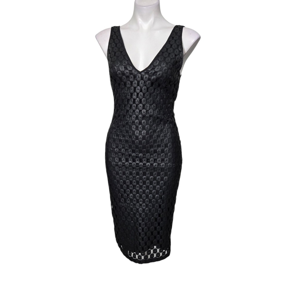 Elizabeth and James dress 6 Black Geometric V-Neck Sheath Midi stretch bodycon